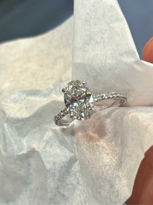 Custom 14k 1.5ct Oval Lab Engagement Ring w Low Halo 1.95tcw (Made to order)