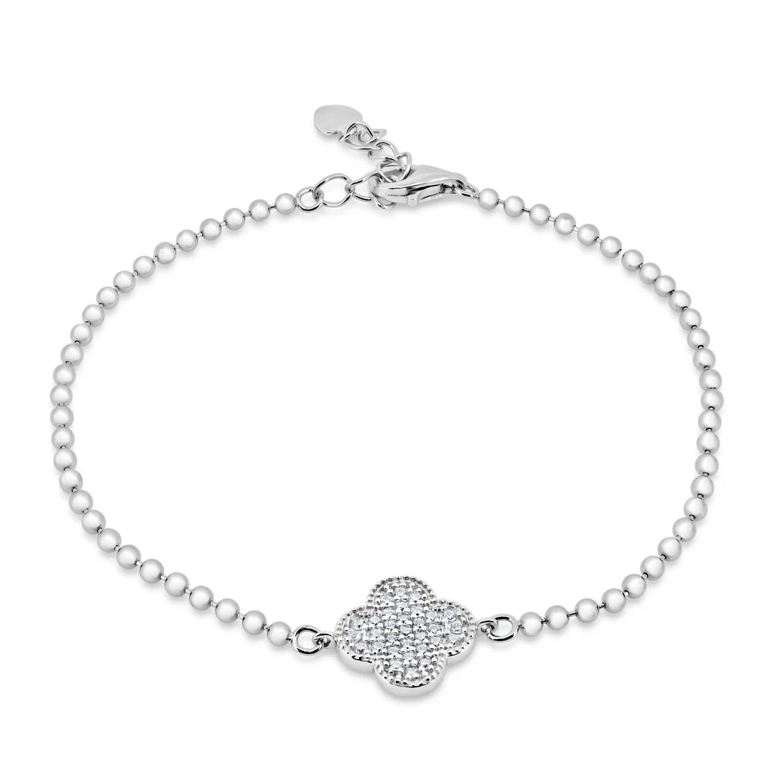 Silver Bead Flower CZ Bracelet 925 Silver