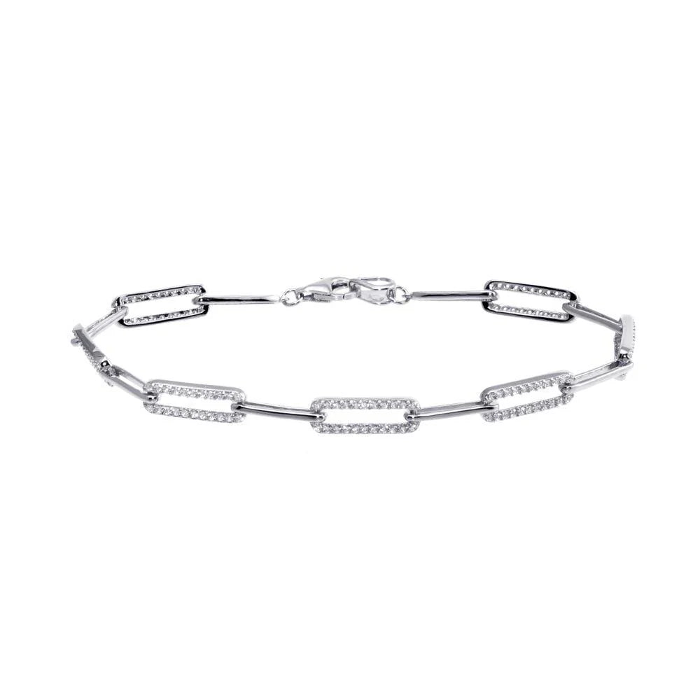 Paperclip Bracelet CZ 925 Silver