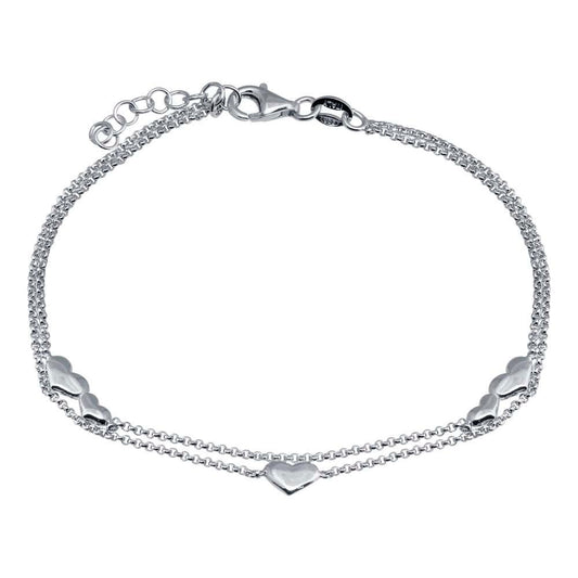 Double Strand Multi Heart Bracelet 925 Silver