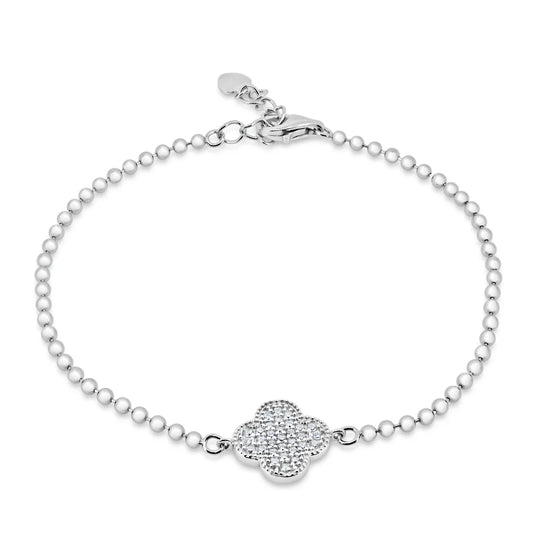 Silver Bead Flower CZ Bracelet 925 Silver